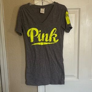 Victoria's Secret Gray Tee with Neon Yellow Accents